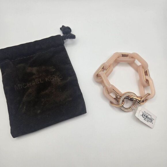 New Michael Kors Rose Gold Acetate Chain Link Toggle Bracelet Valentines - Picture 2 of 4